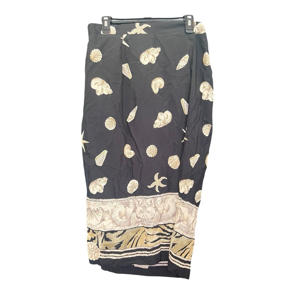 Vintage Delta Burke Black Wrap Skirt Sz 14 | Coastal Print | Made in USA